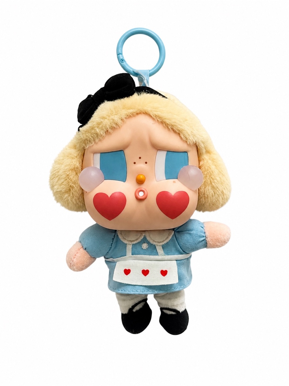 Plush Clip-On Cry Baby Doll Keychain - Blue Heart Cheeks